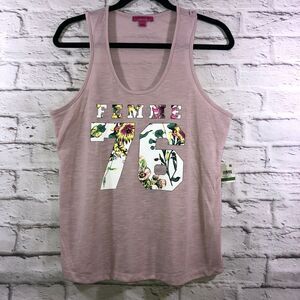 Material Girl Active Womens Floral Femme 76 Tank Top Juniors Size Large Pink